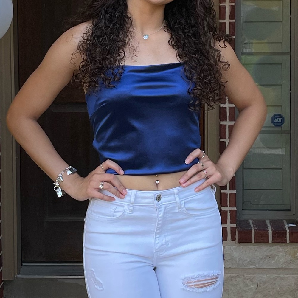 Blue Satin Tie Up Cami Top